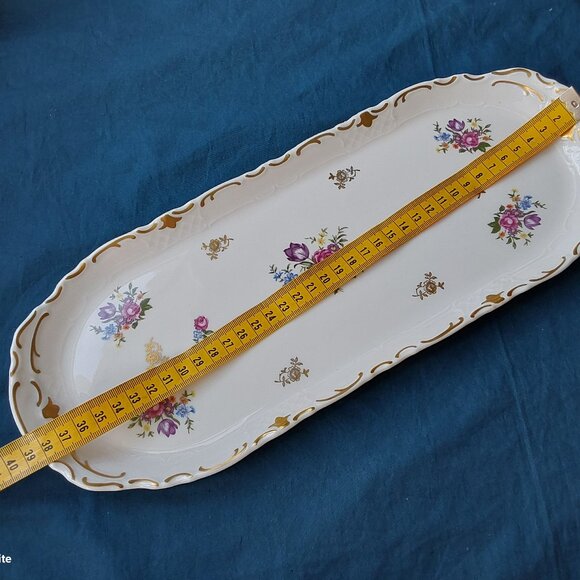 Pretty vintage dresser tray long serving dish Reichenbach flowers gold trim - Picture 8 of 8